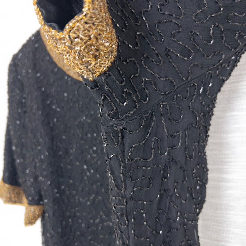 Vintage Laurence Kazar Beaded Top Women's Medium 100% Silk Black Gold Formal 80s - Picture 9 of 16